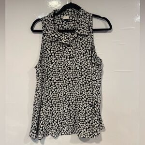 Cabi black white and blue floral mini peplum work tank top